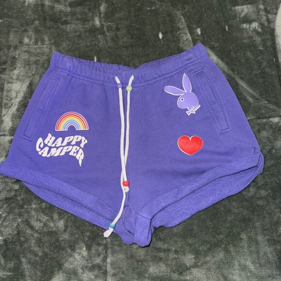 Playboy By PacSun Shorts Women's Small Purple Happy Camper Graphic Drawstring - Picture 1 of 4